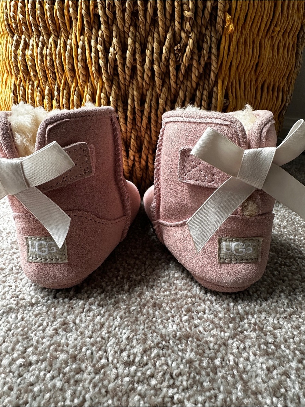 UGG Kids Blush Pink Suede Bow Boots